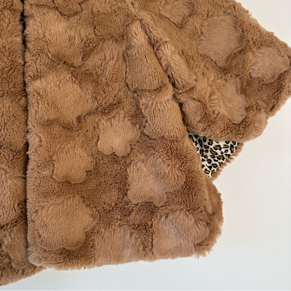 Zara Kids Cotton Furry Teddy Bear Cape Capelet Cheetah Leopard Lined, size 7-8 - Picture 5 of 16